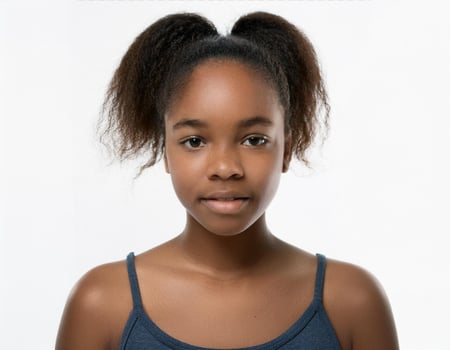 Portrait of African Teenager with Defined Defined Curly Textured Braids on White Background photo
