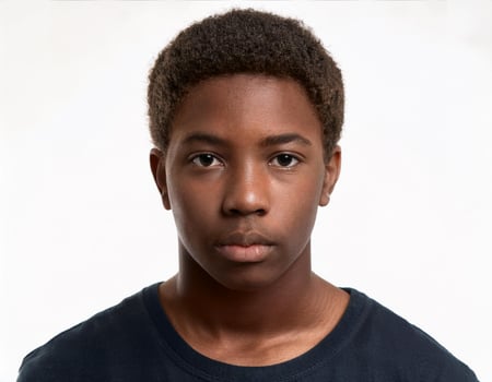 Studio Portrait of African Teenager with Defined Defined Long Curly Braids on White Background photo