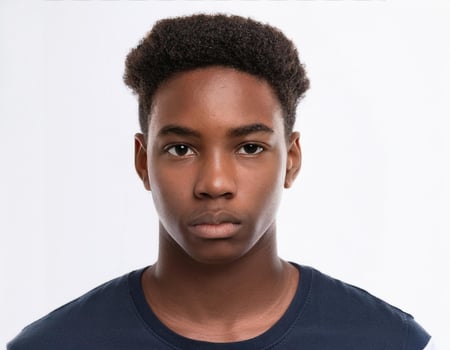 Close Up of African Teenager with Defined Defined Defined Curls on White Background photo