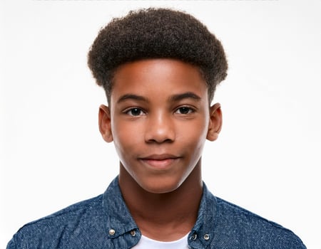 Portrait of African Teenager with Defined Defined Defined Braids and Natural Curls on White Background photo