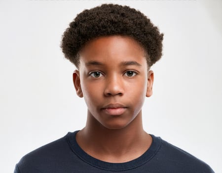 Portrait of African Teenager with Defined Defined Defined Defined Braided Texture on White Background photo
