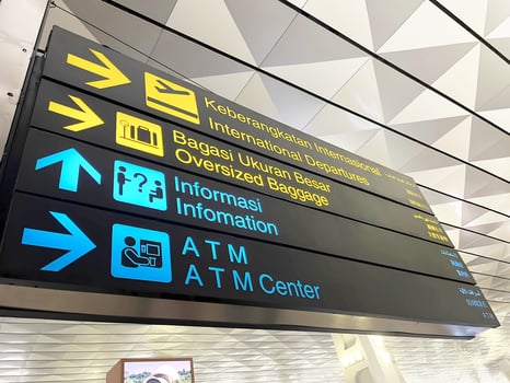 Directions at Soekarno Hatta Airport. The atmosphere in Terminal 3 at Soekarno-Hatta Airport, Jakarta, Indonesia photo