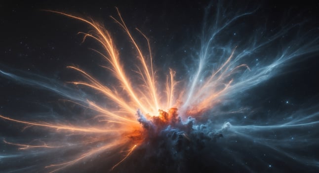 Bright nebula exploding with orange and blue energy in deep space photo