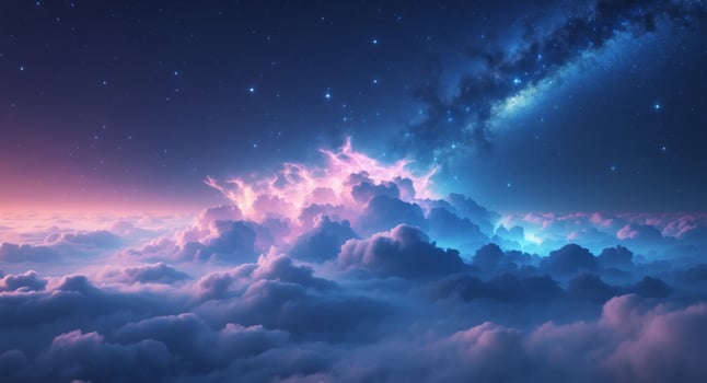 Colorful cosmic clouds illuminated by vibrant hues in a starlit sky full of mystery and wonder. photo