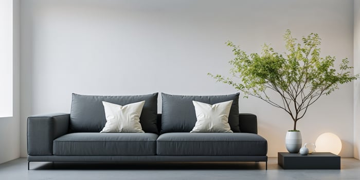 Contemporary Living Room with Sofa and Plant. photo
