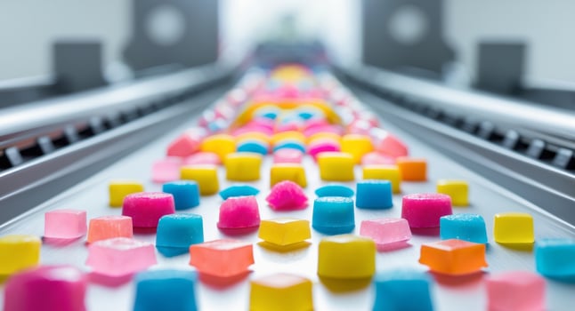 Candy Production Line with Colorful Treats. photo