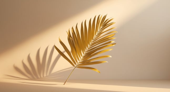Golden Palm Leaf Shadow on a Beige Background photo