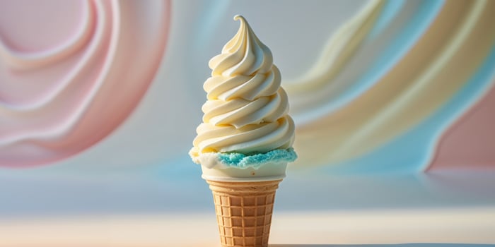 A soft swirl of ice cream on a pastel cone background with delicate swirls and vibrant colors photo