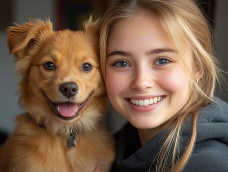Joyful Home Scene with Family and Pet photo