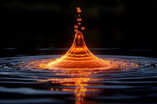 Mesmerizing Water Droplet in Midair Reflecting Fiery Light photo
