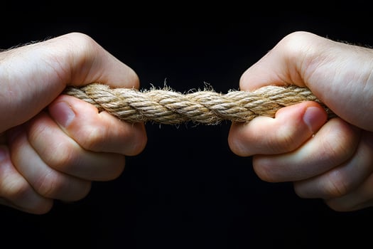 Tension and Strength Concept Hands Pulling Rope in Tug-of-War Scene for Team Building photo