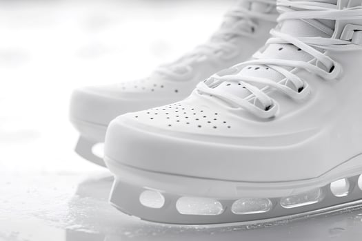 White ice skates resting on frozen surface photo