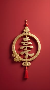 A gold longevity character set on a red background, with space available for text, conveying peace and sophistication. photo