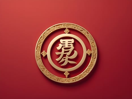 A minimalist gold longevity symbol on a red background, with enough room for text, creating a calm and elegant atmosphere. photo