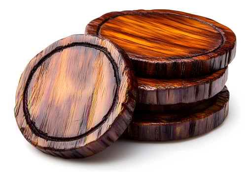 Stacked Dark Wooden Coasters Displayed on White Background photo