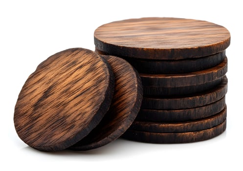 Stacked Dark Brown Wooden Coasters Isolated photo