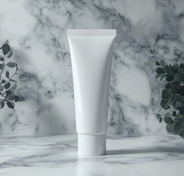 White Cosmetic Tube Against Marble Background photo