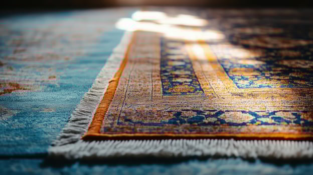 Beautifully patterned Islamic prayer rug photo