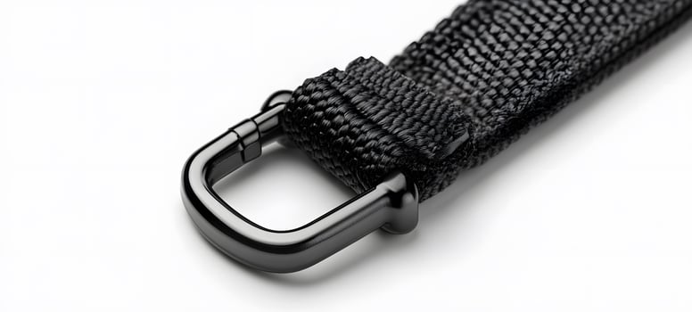 Closeup of Black Fabric Strap with Metal Clasp photo