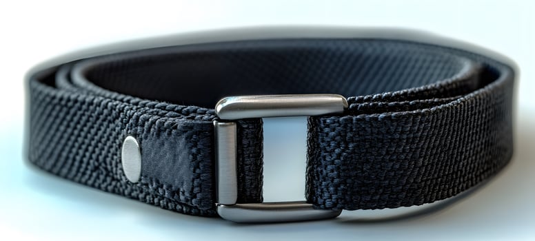 Black woven belt with a metallic buckle photo
