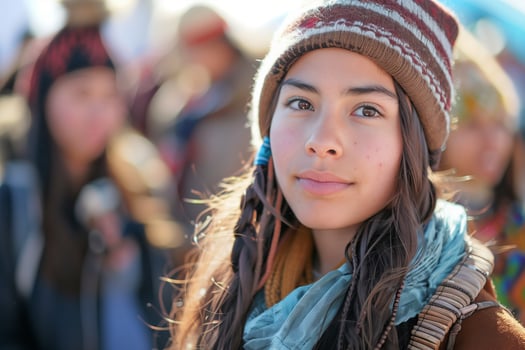 A young woman with long hair and a hat photo