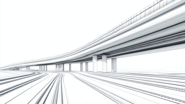 Sketch of a Curved Train Overpass with Tracks photo