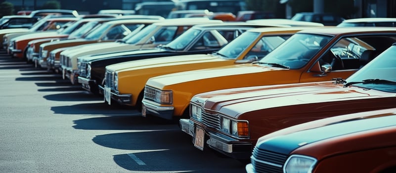 Classic Cars Lined Up in a Parking Lot photo