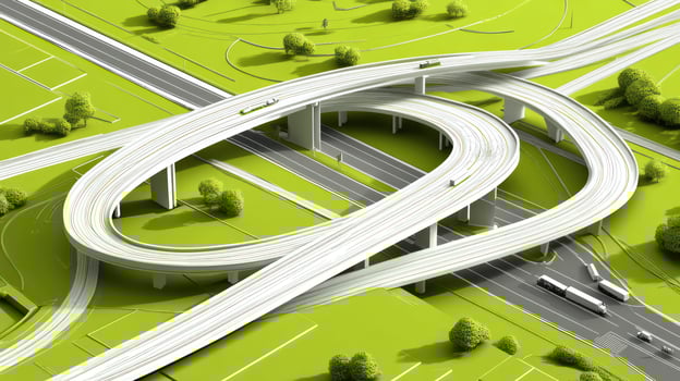 Aerial View of a Complex Highway Interchange with Lush Green Vegetation photo