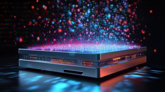 Quantum computing server receiving data stream generating colorful bokeh effect photo