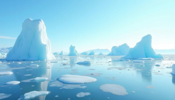 Large pieces of ice floating in the ocean photo