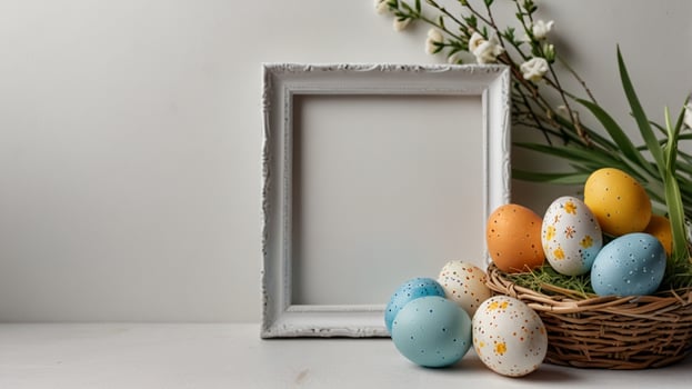 White frame with Easter eggs photo