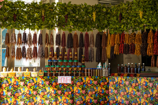 Market Stall in Georgia with Churchkhela and Local Products photo