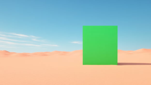 Green Screen on Desert Sand Dune Under Clear Blue Sky for Surreal and Creative Concepts in Photography and Design photo