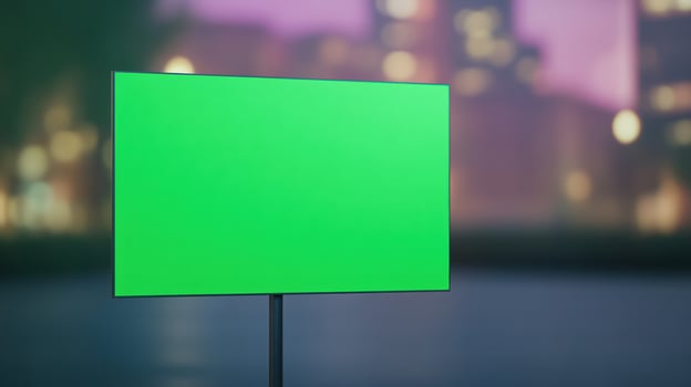 Green Screen Sponsor Board in Densely Populated City Center at Night photo