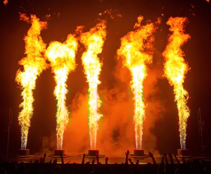 Spectacular display of flames at a vibrant live performance in a concert venue photo