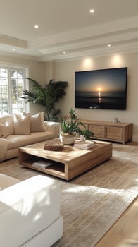 A living room with a large flat screen tv photo