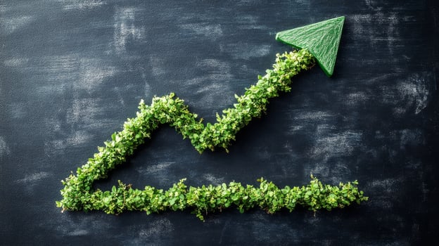 Green growth arrow on black background photo