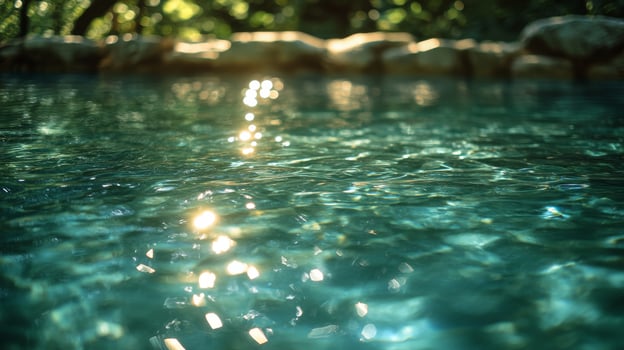 A pool with water and sunlight shining through it photo
