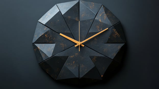 A clock made out of black and gold triangles photo