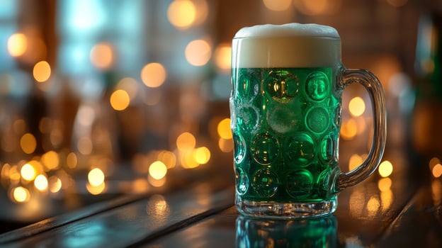 A green beer is sitting on a table photo
