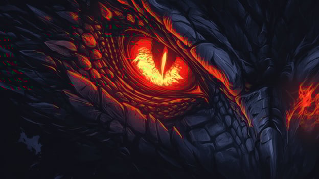 Close-up of a Dragon's Glowing Red Eye photo