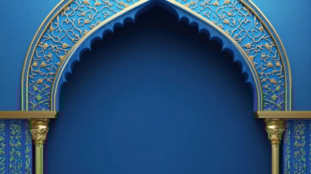 Golden Ornate Archway with Blue Background photo