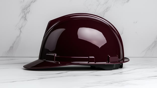 Hard hat safety helmet maroon color on marble background photo