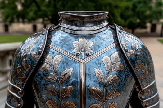 Close up of Ornate Medieval Armor with Floral Detail photo