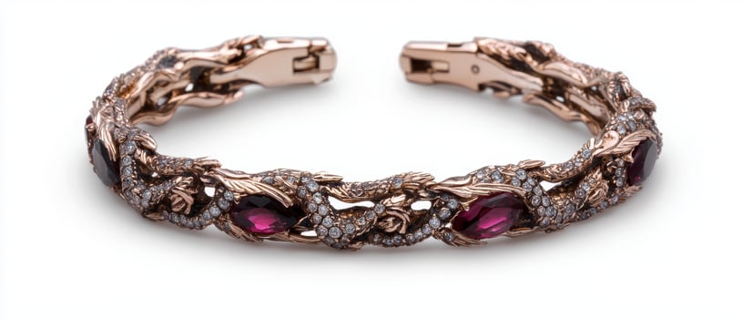 Luxury rose gold bracelet with rubies and diamonds photo