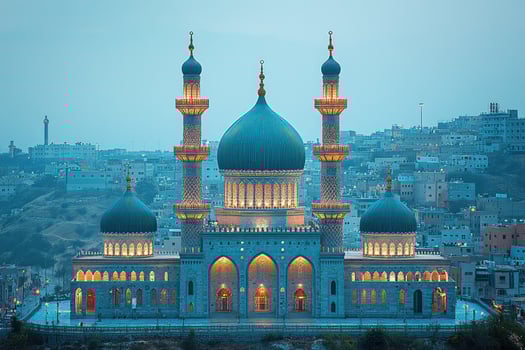 A large blue and white building photo