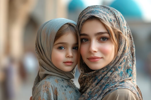 A woman and her daughter wearing hijab photo