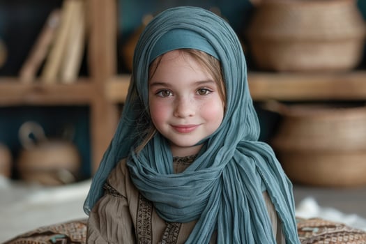 A little girl wearing a blue scarf photo