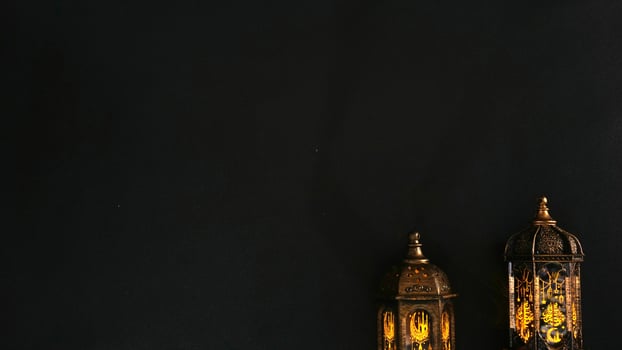 Two Shining Islamic Lanterns With Copy Space photo