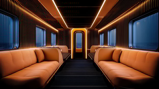 Luxurious Yacht Interior Orange Couches Modern Design Ocean View photo